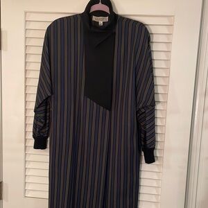 Shasta Vintage Striped Dolman Sleeve Mock Snap Neck Fold Over Dress